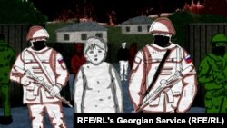 Рисунка на жена в руски филтрационен лагер (колаж).