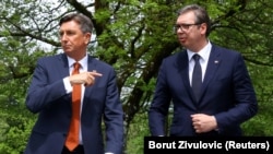 Predsjednik Slovenije Borut Pahor sa predsjednikom Srbije Aleksandrom Vučićem tokom Brdo-Brijuni samita 17. maja 2021, arhivska fotografija 
