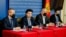 Sa lijeva na desno: Janko Odović (Ministarstvo finansija), Dritan Abazović (potpredsjednik Vlade Crne Gore), Boris Marić (Ministarstvo pravde) i Ivo Šoć (savjetnik potpredsjednika Vlade)