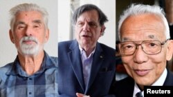 Клаус Хаселман (ляво), Джорджо Паризи (център) и Сюкуро Манабе (дясно). Колажът е направен от Свободна Европа. 