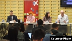 Predstavljanje "Dosijea": Vladimir Pajić (prvi sleva), Jovana Kolarić, Katarina Maruna, Nedim Salaharević u Medija centru (28. februar 2024. godine)