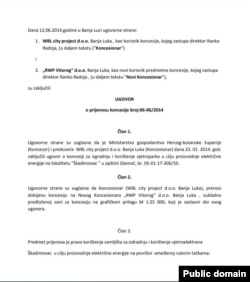 Ugovor o prijenosu koncesije za vjetropark Škadimovac u opštini Glamoč.