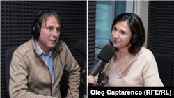Vlad Ianusevici și Victoria Coroban în studioul Europei Libere.