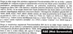 Rješenje zemljišnoknjižnog ureda Općinskog suda Travnik od 29. januara 2024, kojim je odbijeno knjiženje rasprodane imovine "Vitezita".
