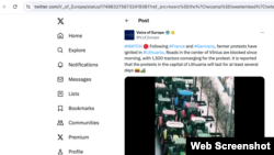 Erre a linkre, a már nem elérhető Voice of Europe portál máig aktív X-oldalára mutat a közszolgálati hirado.hu oldalon megjelent cikk a litván gazdatüntetésekről