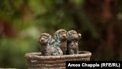 Кошница с кученца на площад в Пеща.