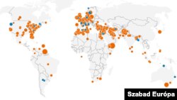 Izrael- és palesztin-párti tüntetések eloszlása világszerte október 7. és november 17. között