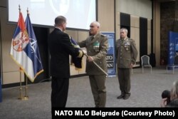 Shefi i Zyrës Ndërlidhëse të NATO-s në Beograd, Giampiero Romano, duke pranuar detyrën. Beograd, 20 dhjetor 2022.