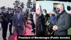 Sadašnji i bivši predsjednik Crne Gore, Jakov Milatović i Milo Đukanović (sa suprugom), po slijetanju privatnim avionima u Zagreb u septembru 2023., odnosno Atinu u februaru 2022.