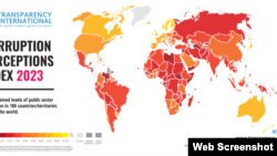 Grafički prikaz Indeksa percepcije korupcije Transparency International-a za 2023. godinu