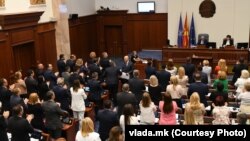 Премиерот Димитар Ковачевски на пленарната седница во Собранието за уставните измени, 18 август 2023.