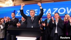 Хърватският премиер Андрей Пленкович реагира на предварителните резултати от парламентарните избори в Загреб, Хърватия, 17 април 2024 г.