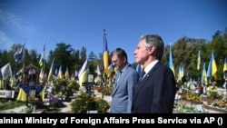 Antony Blinken amerikai és Dmitro Kuleba ukrán külügyminiszter Kijevben 2023. szeptember 6-án