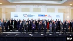 Неформалната вечера на министрите за надворешни работи кои учествуваат на 30. Министерски совет на ОБСЕ, чиј домаќин е шефот на дипломатијата на Северна Македонија и претседавач на ОБСЕ Бујар Османи. Скопје, 29 ноември 2023.