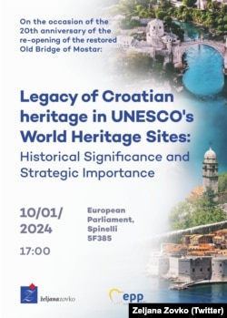 Najava događaja u Evropskom parlamentu koji je objavila Željana Zovko