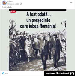 Poza cu Nicolae și Elena Ceaușescu, într-un lan de porumb, postată de „Amalia” pe 10 octombrie 2023, are aproape 700 de comentarii și a fost redistribuită de 1000 de ori.