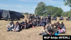 Migrantët që u arrestuan në Suboticë, pranë kufirit mes Serbisë dhe Hungarisë. 1 gusht 2023.