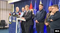 Северна Македонија - прес конференција ма Арбр Адеми, шеф на изборниот штаб на ДУИ, претседателски избори, 24.4.2024 година, Скопје 