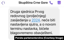 Obavještenje poslanicima crnogorskog parlamenta nakon sukoba u Vladi. 13. marta