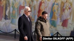 Американскиот претседател Џо Бајден и украинскиот претседател Володимир Зеленски, Киев 20 февруари 2023 