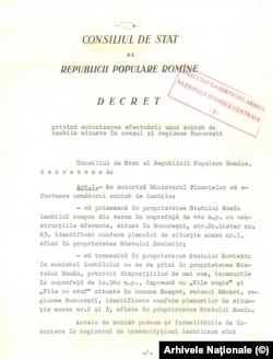 Prin Decretul Consiliului de Stat al Republicii Populare Românem, nr. 163/1962, Vila Roșie (Vila dr. Aurel Dobrescu) și Vila cu Stuf, ambele din Snagov, trec în proprietatea URSS, la schimb cu o vilă de pe str. Dr. Lister, nr. 63.