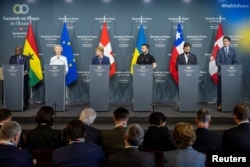 Заключителната пресконференция от мирната среща с участието на президентите на Гана, Швейцария, Украйна и Чили, председателката на ЕК и премиерът на Канада, 16 юни 2024 г.