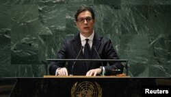 Претседателот Стево Пендаровски во обраќање на 78 сесија на Генералното собрание на ОН, 22 септември 2023 година.
(Фото: Ројтерс) 