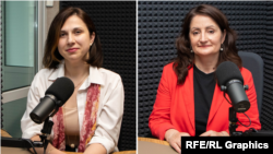Jurnalista Victoria Coroban și Teodora Rebeja, specialistă în protecția copilului și coordonatoare de programe la Fundația Terre des Hommes Moldova. 