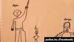 Egy kép a Magyar Vöröskereszt Szabolcs-Szatmár-Bereg Megyei Szervezetének Anya-Gyermek Segítőotthona és Krízisközpontja által ellátott gyerekek rajzaiból. További képek: https://www.police.hu/hirek-es-informaciok/bunmegelozes/csaladvedelem/az-eroszak-gyerekszemmel#