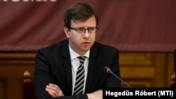 Bóka János, az európai ügyekért felelős miniszter egy korábbi budapesti konferencián beszél. Fotó: MTI/Hegedüs Róbert