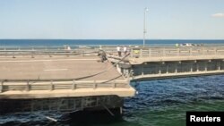 Поврежденная секция Керченского моста, 17 июля 2023 года