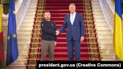 Președinții Zelenski și Iohannis la Palatul Cotroceni, din București, la 10 octombrie 2023.