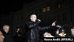 Damjan Knežević, lider Narodnih patrola, tokom protesta desničara u Beogradu, 15. februara 2023. 