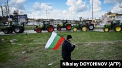 Tüntetés Bulgária Rusze városában az ukrán gabona behozatala ellen 2023. március 29-én
