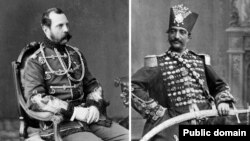 II. Sándor orosz cár (b) és Nászer ad-Din sah