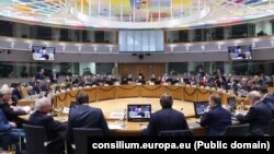 Sala de ședințe a Consiliului European.