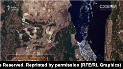 Изглед на река Ирпин преди подкопаването на язовира, Киевска област, 28.02.22 г. Спътникова снимка на Planet Labs