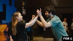 Българката Нургюл Салимова след победата на полуфинала на Световната купа по шахмат за жени, Баку, 17 август 2023