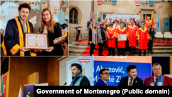 Si zëvendëskryeministër Dritan Abazoviq mori titullin e tij të parë doktor nderi në nëntor të vitit 2021 në Shqipëri (lart majtas).