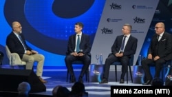 Pártelnökök a CPAC-n 2024. április 26-án. Balról: Kelemen Hunor (RMDSZ), Pásztor Bálint (VMSZ), Forró Krisztián (Magyar Szövetség), Brenzovics László (KMKSZ)