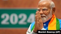 Indijski premijer Narendra Modi na predizbornom skupu njegove nacionalističke partije Bharatija džanata, Nju Delhi, 14. april 2024.