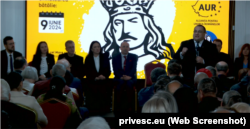 Captură video de la evenimentul de prezentare la Chișinău a candidaților AUR pentru alegerile europarlamentare din 9 iunie 2024.