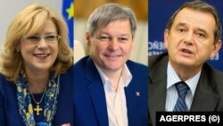 Corina Crețu (stânga) a fost comisar european. Dacian Cioloș (centru) a fost comisar european și președinte Renew Europe. Marian Jean Marinescu (dreapta) a fost europarlamentar timp de 17 ani. 