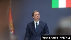 Predsednik Srbije Aleksandar Vučić na Forumu za poslovnu i naučnu saradnju Srbije i Italije u Beogradu, 21. mart 2023.