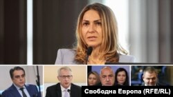 Колаж със снимки на директорката на агенция „Митници“ Петя Банкова, финансовия министър Асен Василев, премиерът в оставка Николай Денков и лидерите на ГЕРБ и ДПС Бойко Борисов и Делян Пеевски