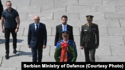 Ministar odbrane Srbije Miloš Vučević (l), predsednik Crne Gore Jakov Milatović i načelnik Generalštaba Vojske Srbije Milan Mojsilović (d), 10. jul 2023.