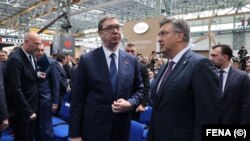 Српскиот претседател Александар Вучиќ и хрватскиот премиер Андреј Пленковиќ (фотоархива).