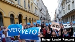 Tüntetés Budapesten a felsőoktatási törvény módosítása ellen 2017. április 4-én (képünk illusztráció)