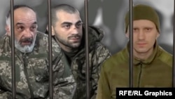 ფოტოილუსტრაცია. მარცხნიდან მარჯვნივ - გიორგი ჩუბითიძე, გიორგი გოგლიძე, მამუკა გაწერელია - რუსეთის ტყვეობაში მყოფი ქართველი მებრძოლები. 