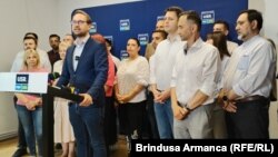 Dominic Fritz la conferința de presă USR din 10 iunie, a doua zi după ce a fost ales primar al Timișoarei pentru al doilea mandat